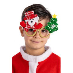 Vianočné okuliare s medvedíkom a vianočným stromčekom